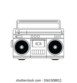 A simple linework illustration of a retro boombox in vector format.