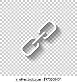 Simple link icon, metal chain, hyperlink symbol. White linear icon with editable stroke and shadow on transparent background