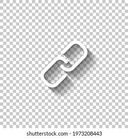 Simple link icon, metal chain, hyperlink symbol. White linear icon with editable stroke and shadow on transparent background