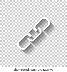 Simple link icon, metal chain, hyperlink symbol. White linear icon with editable stroke and shadow on transparent background