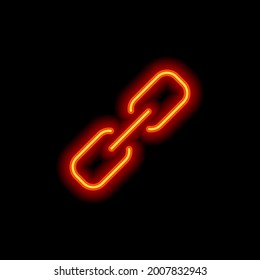 Simple Link Icon, Metal Chain, Hyperlink Symbol. Orange Neon Style On Black Background. Light Linear Icon With Editable Stroke