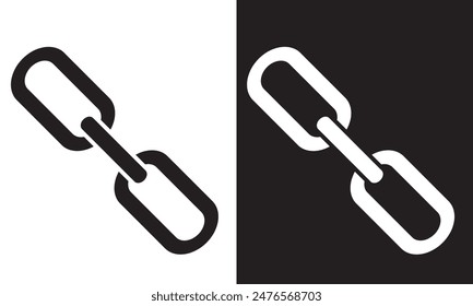Simple link icon, metal chain, hyperlink symbol. Black and white  linear icon with editable stroke on white and black background. EPS 10