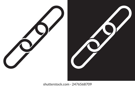 Simple link icon, metal chain, hyperlink symbol. Black and white  linear icon with editable stroke on white and black background. EPS 10