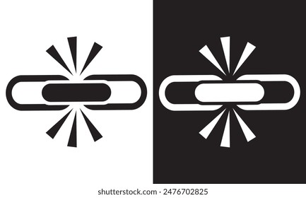 Simple link icon, metal chain, hyperlink symbol. Black and white  linear icon with editable stroke on white and black background. EPS 10