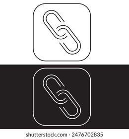 Simple link icon, metal chain, hyperlink symbol. Black and white  linear icon with editable stroke on white and black background. EPS 10