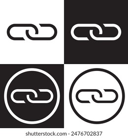 Simple link icon, metal chain, hyperlink symbol. Black and white  linear icon with editable stroke on white and black background. EPS 10
