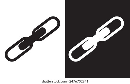 Simple link icon, metal chain, hyperlink symbol. Black and white  linear icon with editable stroke on white and black background. EPS 10
