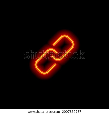 Simple link icon, metal chain, hyperlink symbol. Orange neon style on black background. Light linear icon with editable stroke