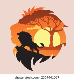 Simple lion double exposure vector design