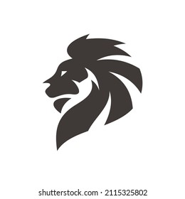 Simple lion head hair mane side view silhouette logo design vector icon