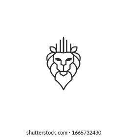 Simple lion head line art logo design vector