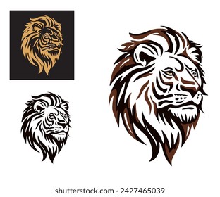 SIMPLE LION HEAD LOGO, silhouette of strong lion vector illustrations