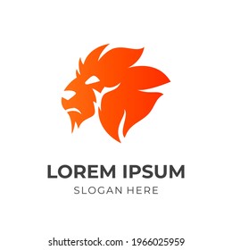 simple lion logo design with flat orange color style
