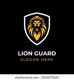 Simple lion logo with shield in modern style
