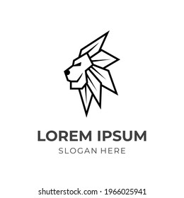 simple lion logo template with flat black color style