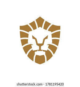 simple lion shield logo design colored gold