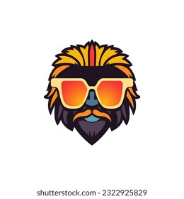 diseño de ilustración de vector de logotipo de león simple con vidrio solar