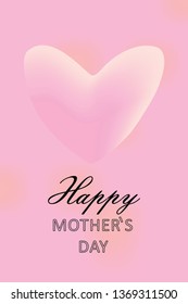 Simple liquid heart. Pink magenta Happy Mothers Day post card. Thin line elegant lettering