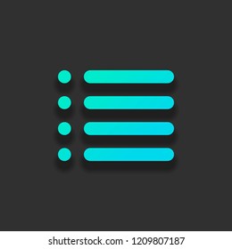 Simple list menu icon. Colorful logo concept with soft shadow on dark background. Icon color of azure ocean