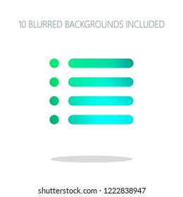 Simple list menu icon. Colorful logo concept with simple shadow on white. 10 different blurred backgrounds included