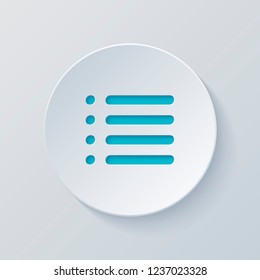 Simple list menu icon. Cut circle with gray and blue layers. Paper style