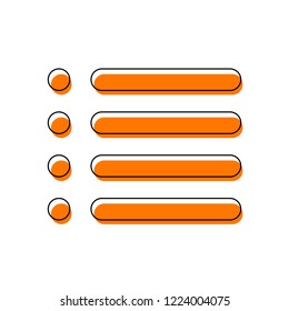 Simple list menu icon. Isolated icon consisting of black thin contour and orange moved filling on different layers. White background