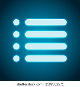 Simple list menu icon. Neon style. Light decoration icon. Bright electric symbol