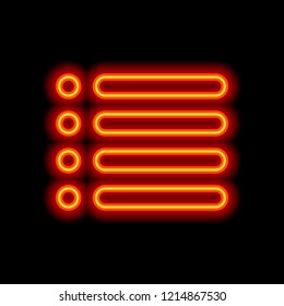 Simple list menu icon. Orange neon style on black background. Light icon