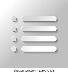 Simple list menu icon. Paper style with shadow on gray background