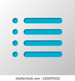 Simple list menu icon. Paper design. Cutted symbol with shadow