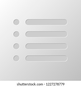 Simple list menu icon. Paper design. Cutted symbol. Pitted style