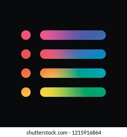 Simple list menu icon. Rainbow color and dark background