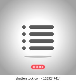 Simple list menu icon. Icon under spotlight. Gray background