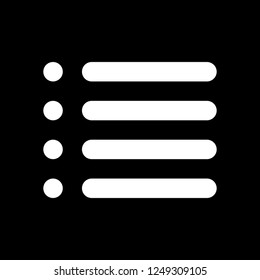 Simple list menu icon. White icon on black background. Inversion