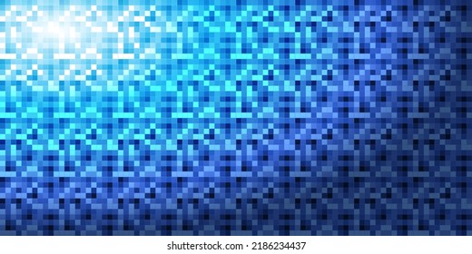 Einfache, pixelförmige Tiles mit Farbtönen in Blau - Muster für geometrische Formen, Textur auf breitem Hintergrund - Design-Vorlage im bearbeitbaren Vektorformat