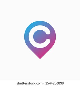 
Simple literal letter C with PIN location icon logo. molecule  Logo design. Lab Logo Design Element , Design Vector with Dots. - VECTOR