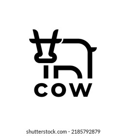 Simple Little Cow Outline Logo Vector