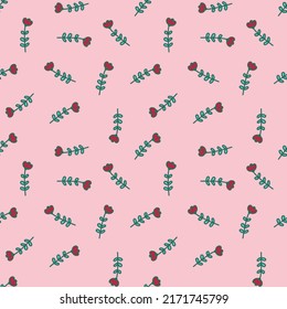 Simple little flower seamless pattern. Cute children floral background. Doodle plants endless wallpaper. Design for fabric, textile print, wrapping, cover. Hand drawn vector illustration