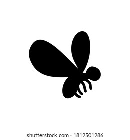 Simple little fly insect black silhouette isolated on white background.