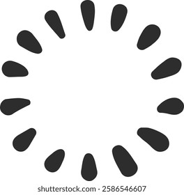 Simple loading icon with sixteen dark gray rounded petals spinning clockwise against a white background, creating a sense of ongoing process and anticipation