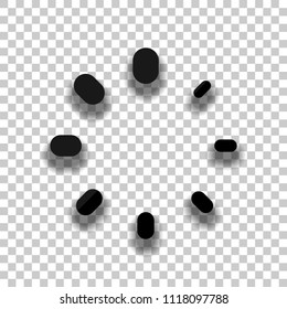 Simple loading symbol. Black glass icon with soft shadow on transparent background