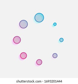 Simple loading symbol. Colored logo with diagonal lines and blue-red gradient. Neon graphic, light effect