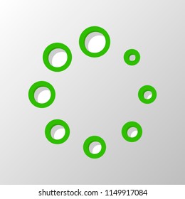 Simple loading symbol. Paper style. Cut symbol with green bold contour on shape and simple shadow