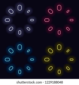Simple loading symbol. Set of neon sign. Casino style on dark background. 