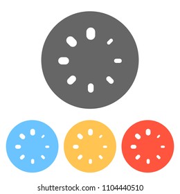 Simple loading symbol. Set of white icons on colored circles