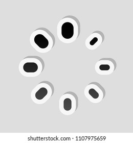 Simple loading symbol. Sticker style with white border and simple shadow on gray background