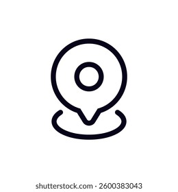 Simple location pin icon used for gps navigation. represents place identification in maps and apps.