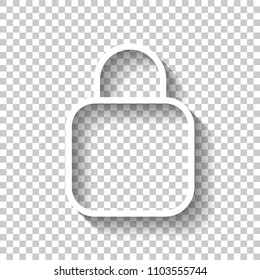 Simple lock icon. Linear symbol, thin outline. White icon with shadow on transparent background