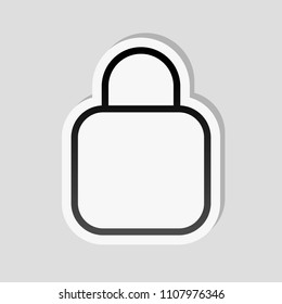 Simple lock icon. Linear symbol, thin outline. Sticker style with white border and simple shadow on gray background