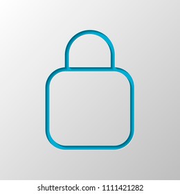 Simple lock icon. Linear symbol, thin outline. Paper design. Cutted symbol with shadow
